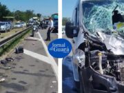 Colisão entre Van e charrete desgovernada com cavalo deixa animal morto e motociclista ferido na Via Dutra em Lorena