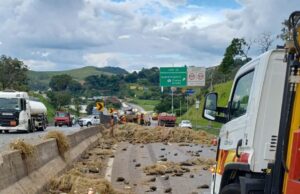 Caminhão com carga de abacaxi colide no km 65, carga é liberada e trânsito registra 5 km de congestionamento