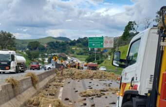 Caminhão com carga de abacaxi colide no km 65, carga é liberada e trânsito registra 5 km de congestionamento