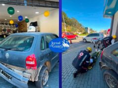 Carro invade loja de autopeças após motorista perder o controle da direção em Guaratinguetá