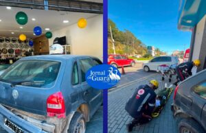 Carro invade loja de autopeças após motorista perder o controle da direção em Guaratinguetá