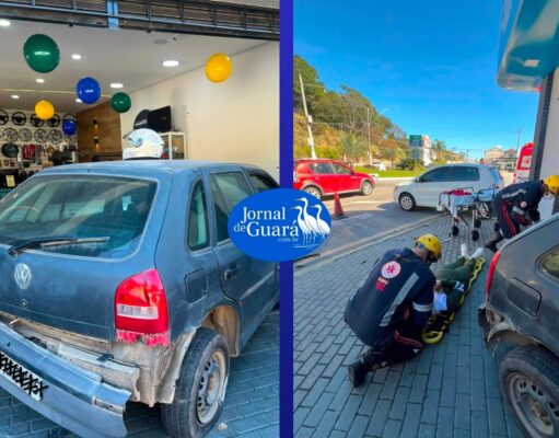 Carro invade loja de autopeças após motorista perder o controle da direção em Guaratinguetá