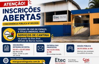 INSCRIÇÕES ABERTAS | CONCORRÊNCIA PÚBLICA: CESSÃO DE USO DE ESPAÇO, A TÍTULO ONEROSO, PARA SERVIÇOS DE CANTINA